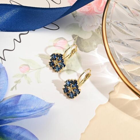Vintage Gold Flower Birthstone Earrings - Hypoallergenic Leverback Floral Earrings, Trendy Jewelry Gift for Women in Saudi Arabia