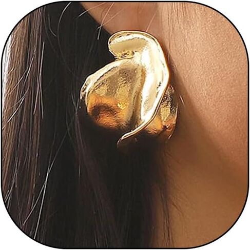 Gold Chunky Irregular Statement Earrings,Vintage Silver Matte Oversized Dangle Earrings,Trendy Exaggerated Lightweight Earrings for Women in Saudi Arabia