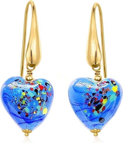 Handmade Murano Glass Heart Earrings for Women, Gold-Plated Drop Earrings, Lightweight Romantic Jewelry for Women, Anniversaries, Birthdays, Everyday Wear,Gift for Her in Kuwait