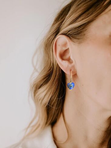 Handmade Murano Glass Heart Earrings for Women, Gold-Plated Drop Earrings, Lightweight Romantic Jewelry for Women, Anniversaries, Birthdays, Everyday Wear,Gift for Her in Kuwait