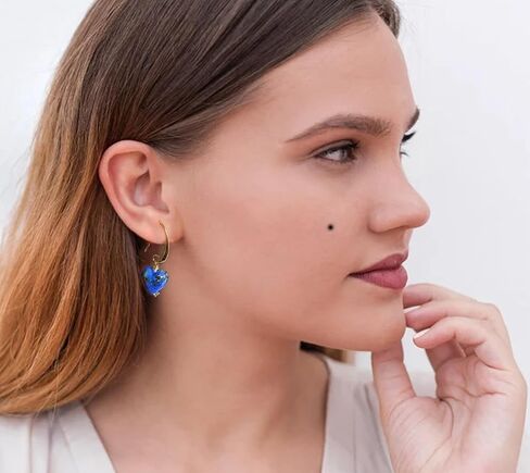 Handmade Murano Glass Heart Earrings for Women, Gold-Plated Drop Earrings, Lightweight Romantic Jewelry for Women, Anniversaries, Birthdays, Everyday Wear,Gift for Her in Kuwait