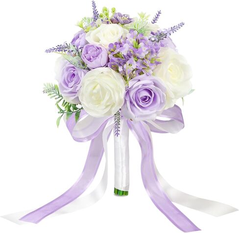 Wedding Bouquets for Bride Bridesmaid 8.5 Inch Ivory White Artificial Roses Flowers Bridal Bouquets for Bride Wedding Marriage Proposal Party Church Decoration in Kuwait
