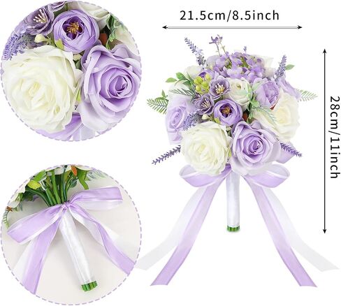 Wedding Bouquets for Bride Bridesmaid 8.5 Inch Ivory White Artificial Roses Flowers Bridal Bouquets for Bride Wedding Marriage Proposal Party Church Decoration in Kuwait