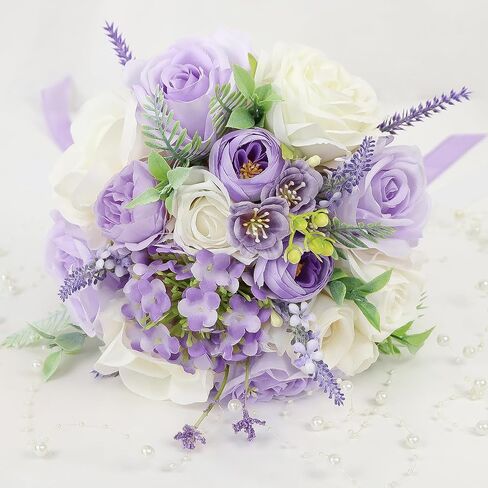 Wedding Bouquets for Bride Bridesmaid 8.5 Inch Ivory White Artificial Roses Flowers Bridal Bouquets for Bride Wedding Marriage Proposal Party Church Decoration in Kuwait