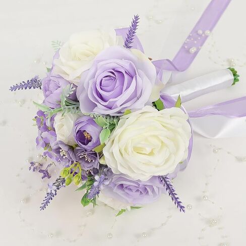 Wedding Bouquets for Bride Bridesmaid 8.5 Inch Ivory White Artificial Roses Flowers Bridal Bouquets for Bride Wedding Marriage Proposal Party Church Decoration in Kuwait