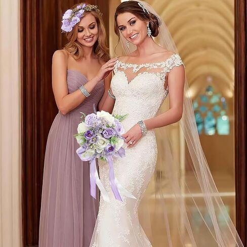 Wedding Bouquets for Bride Bridesmaid 8.5 Inch Ivory White Artificial Roses Flowers Bridal Bouquets for Bride Wedding Marriage Proposal Party Church Decoration in Kuwait