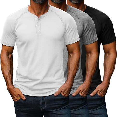 RIYIPER 3 Pack Henley قمصان للرجال القصيرة RAGLAN M-5XL COTTON العادية والطول الكبير الطول غير الرسمي الصيفية الأساسية in Saudi Arabia