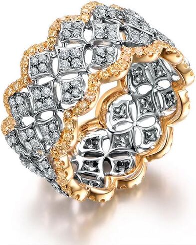 925 Sterling Silver shiny hollow two-tone ring Cubic Zirconia Promise Rings CZ Diamond Multi Row Eternity Engagement Wedding Band Ring for Women Women Jewelry Rings Statement in Saudi Arabia