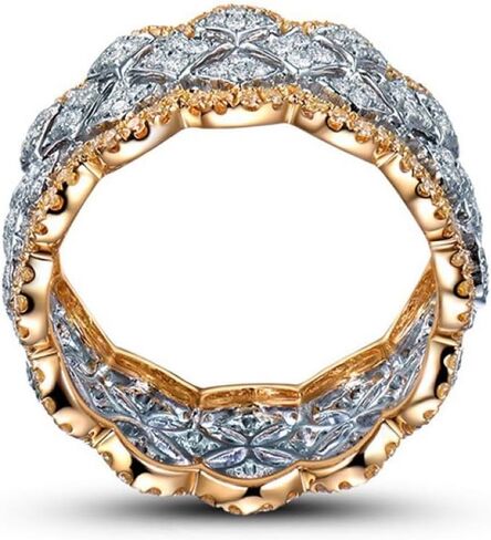 925 Sterling Silver shiny hollow two-tone ring Cubic Zirconia Promise Rings CZ Diamond Multi Row Eternity Engagement Wedding Band Ring for Women Women Jewelry Rings Statement in Saudi Arabia