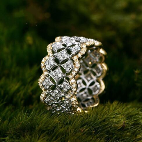 925 Sterling Silver shiny hollow two-tone ring Cubic Zirconia Promise Rings CZ Diamond Multi Row Eternity Engagement Wedding Band Ring for Women Women Jewelry Rings Statement in Saudi Arabia
