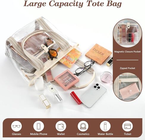 MoKo Clear Tote Bag, Large Capacity Handbags with 2 Pockets, Waterproof PVC Tote Bags for Women, Clear Bag for Stadium Events in Saudi Arabia