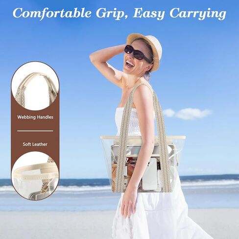 MoKo Clear Tote Bag, Large Capacity Handbags with 2 Pockets, Waterproof PVC Tote Bags for Women, Clear Bag for Stadium Events in Saudi Arabia