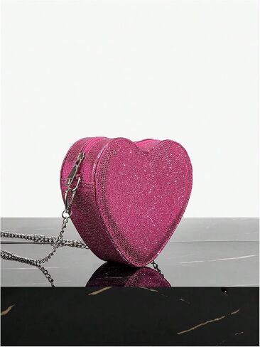 QWINEE Women's Sparkling Heart Shape Purse Novelty Mini Bag Chain Single Strap Evening Crossbody Handbags in Saudi Arabia