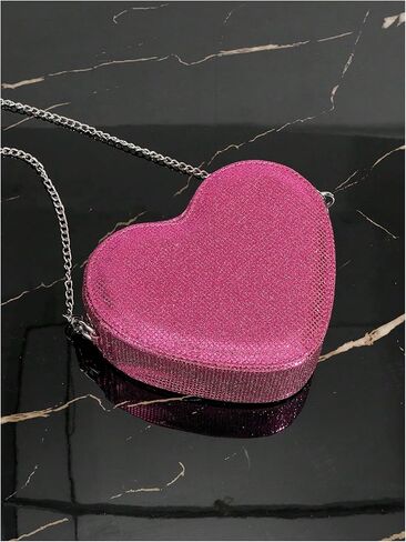QWINEE Women's Sparkling Heart Shape Purse Novelty Mini Bag Chain Single Strap Evening Crossbody Handbags in Saudi Arabia