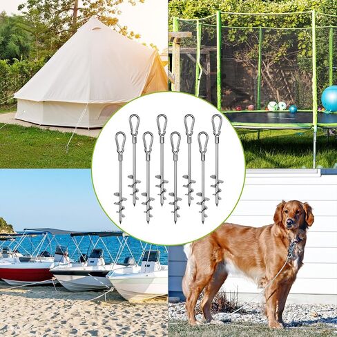 SELEWARE 18 Inch Ground Anchors Screw in, 4 Pack Heavy Duty Trampoline Stakes Tent Stakes High Wind Wider Spiral Earth Anchors for Trampolines Camping Tent Sheds Carports Securing Animals Swing Sets in Kuwait