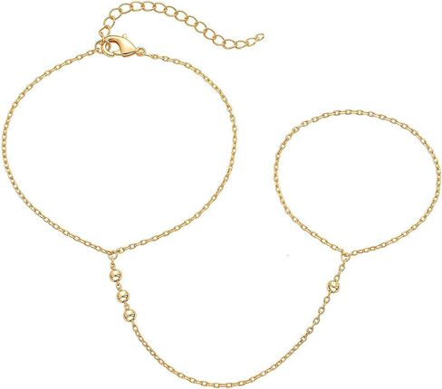 Hand Chain Jewelry for Women,Ring Chain Bracelet, 14K Yellow Gold Plated Dainty Cubic Zirconia Bracelet in Kuwait