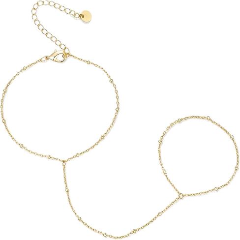Hand Chain Jewelry for Women,Ring Chain Bracelet, 14K Yellow Gold Plated Dainty Cubic Zirconia Bracelet in Kuwait