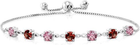GEM Stone King 925 Sterling Silver Pink Lab Growman Diamond و Red Garnet Linfinity Links Bracelet للنساء (2.94 CTTW ، جولة 4.5 مم ، قابلة للتعديل بالكامل حتى 9 بوصات) in Saudi Arabia