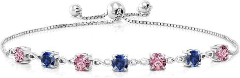 GEM Stone King 925 Sterling Silver Pink Lab Growmon Diamond و Blue Late Sapphire Linfinity Links للنساء (2.49 CTTW ، جولة 4.5 مم ، قابلة للتعديل بالكامل حتى 9 بوصات) in Saudi Arabia