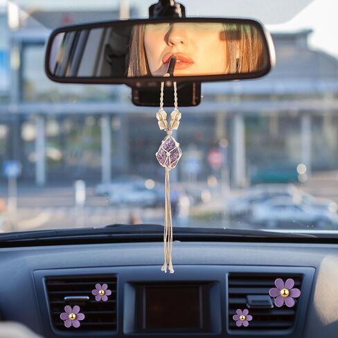 BBTO Purple Car Accessory Set Steering Wheel Cover, Ceramic Coasters, Daisy Flower Air Vent Clip Car Air Freshener, Crystal Car Hanging Ornament in Saudi Arabia
