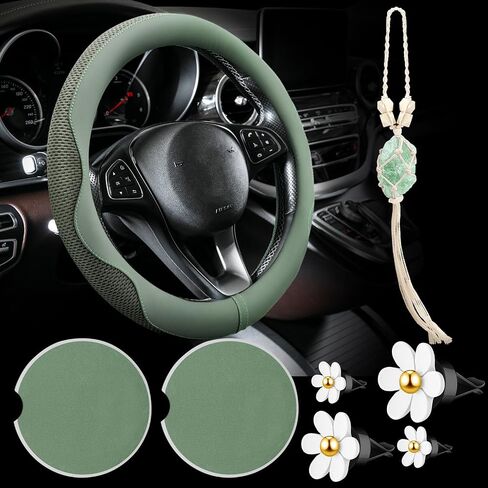 BBTO Purple Car Accessory Set Steering Wheel Cover, Ceramic Coasters, Daisy Flower Air Vent Clip Car Air Freshener, Crystal Car Hanging Ornament in Saudi Arabia