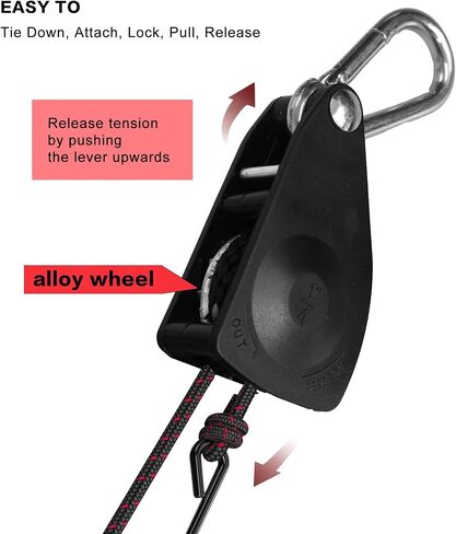 Ratchet Tie Down Straps, 1/4" (6mm) Adjustable Rope Hangers(4pcs, 12ft/Pack), Suitable for Kayak Fixation, Freight Transportation, Trucks, Tents, Hanging Plants and Various Bundling Uses in Kuwait