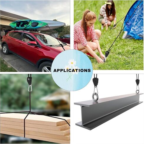 Ratchet Tie Down Straps, 1/4" (6mm) Adjustable Rope Hangers(4pcs, 12ft/Pack), Suitable for Kayak Fixation, Freight Transportation, Trucks, Tents, Hanging Plants and Various Bundling Uses in Kuwait