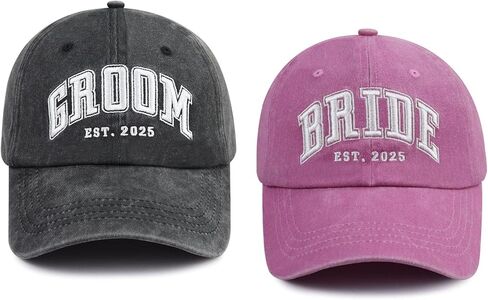 Tdopsxyxw 2PCS Bride and Groom Est 2025 2026 Hats for Men Women, Funny Adjustable Embroidered Newlyweds Couples Baseball Cap in Kuwait