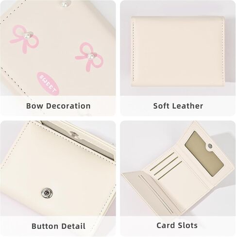 Small Wallets Woman, Cute Tri-fold Coquette Wallet for Women with Bow Design, Compact Credit Card Holder Purse with ID Window for Coin Cash Change (Purple) in Saudi Arabia