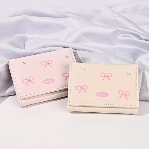 Small Wallets Woman, Cute Tri-fold Coquette Wallet for Women with Bow Design, Compact Credit Card Holder Purse with ID Window for Coin Cash Change (Purple) in Saudi Arabia