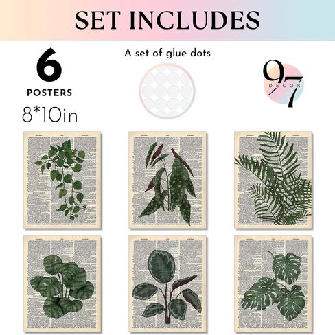 97 Decor Green Wall Art Prints - Plant Pictures Art Wall Art ، Pintage Botanical Prints ، Plant Poster for Room Aealthetic ، Book Pages Art Dice Dark Green Wall Decor in Kuwait