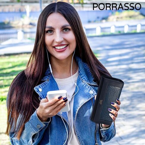 PORRASSO Women Wallets Elegant Purse Ladies Wallet Card Holder Multi-Compartment Wallet Phone Bag Change Pouch Black in Kuwait