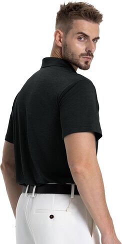 LalaHooK Polo Shirts for Men - Short Sleeve Quick Dry Moisture Wicking Black Golf T Shirts for Work Casual Athletic in Saudi Arabia