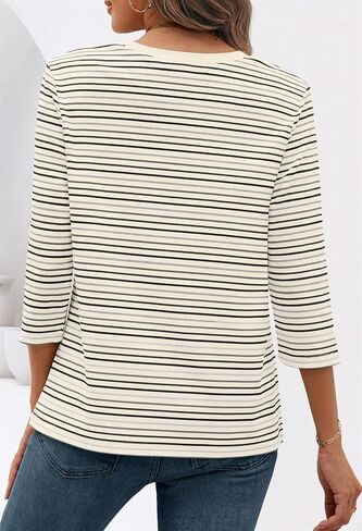 MEROKEETY Women's 2025 Casual 3/4 Sleeve Tops Blouse Crewneck Colorful Striped Fall Loose Shirt in Saudi Arabia