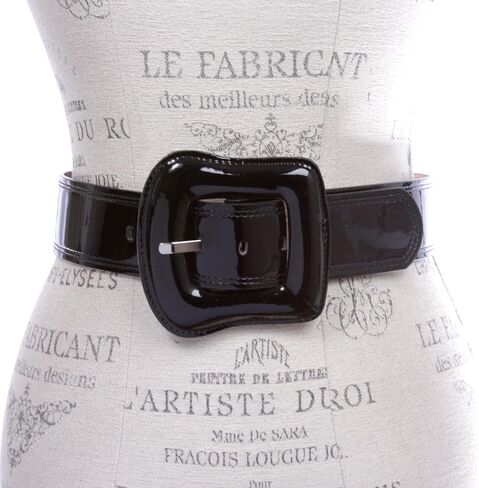 Women's 2" Wide High Waist Patent Belt with Bold Buckle in Saudi Arabia