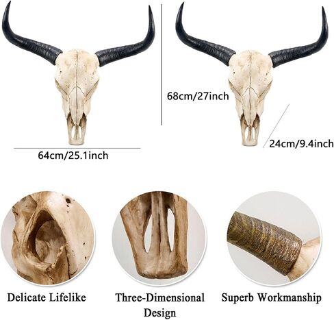 ديكور جدار جمجمة البقر ، ديكور جدار جمجمة Longhorn فو فو ، جمجمة زجرية فو ، تصنيع جدار الرأس محاكاة مصنوعة يدويًا ثورًا كبيرًا مزرعة ديكور جدار النحت 27 * 25 * 9inch in Kuwait