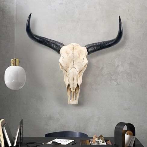 ديكور جدار جمجمة البقر ، ديكور جدار جمجمة Longhorn فو فو ، جمجمة زجرية فو ، تصنيع جدار الرأس محاكاة مصنوعة يدويًا ثورًا كبيرًا مزرعة ديكور جدار النحت 27 * 25 * 9inch in Kuwait