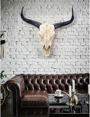 ديكور جدار جمجمة البقر ، ديكور جدار جمجمة Longhorn فو فو ، جمجمة زجرية فو ، تصنيع جدار الرأس محاكاة مصنوعة يدويًا ثورًا كبيرًا مزرعة ديكور جدار النحت 27 * 25 * 9inch in Kuwait
