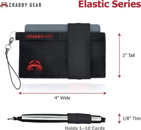 Front Pocket Wallet - Minimalist Wallet - Elastic - Everyday Carry Cards, Cash, Phone, Keys - Securely Holds for Easy Access - Lobster Claw Keychain Included (Black) in Saudi Arabia