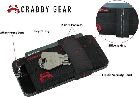 Front Pocket Wallet - Minimalist Wallet - Elastic - Everyday Carry Cards, Cash, Phone, Keys - Securely Holds for Easy Access - Lobster Claw Keychain Included (Black) in Saudi Arabia