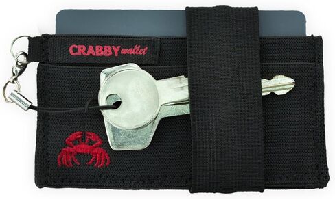 Front Pocket Wallet - Minimalist Wallet - Elastic - Everyday Carry Cards, Cash, Phone, Keys - Securely Holds for Easy Access - Lobster Claw Keychain Included (Black) in Saudi Arabia