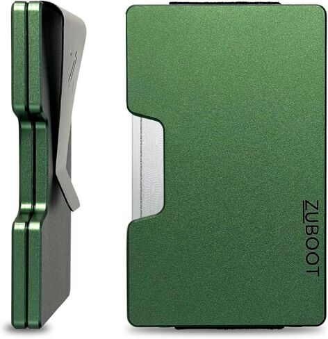 محفظة RFID النحيفة للرجال-محفظة جيب الألمنيوم الأمامية مع مقطع نقدي قابل للإزالة ، حزام نقدي وحامل Airtag المدمج-تصميم معدني خفيف الوزن ، متين (أخضر ، يحمل 16 بطاقة) in Kuwait