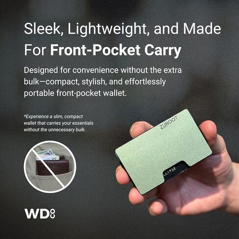 محفظة RFID النحيفة للرجال-محفظة جيب الألمنيوم الأمامية مع مقطع نقدي قابل للإزالة ، حزام نقدي وحامل Airtag المدمج-تصميم معدني خفيف الوزن ، متين (أخضر ، يحمل 16 بطاقة) in Kuwait