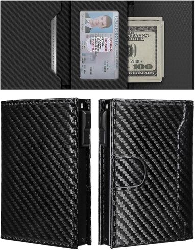 Wallet for Men, Slim Minimalist Mens Wallet for RFID Blocking, Front Pocket Credit Card Holder Wallets with ID Window, Smart Pop Up Metal Aluminum Case Gift for Men, Carbon Fiber Black in Kuwait