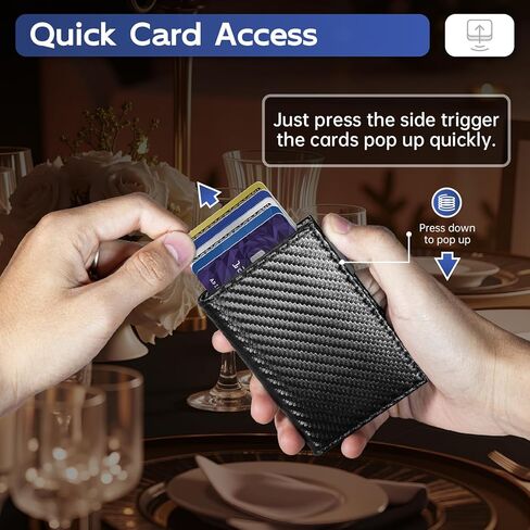 Wallet for Men, Slim Minimalist Mens Wallet for RFID Blocking, Front Pocket Credit Card Holder Wallets with ID Window, Smart Pop Up Metal Aluminum Case Gift for Men, Carbon Fiber Black in Kuwait