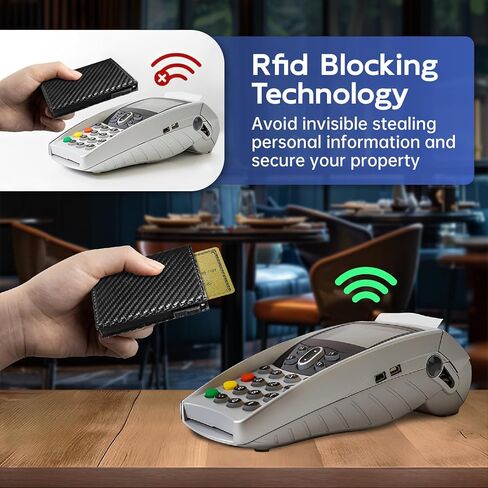 Wallet for Men, Slim Minimalist Mens Wallet for RFID Blocking, Front Pocket Credit Card Holder Wallets with ID Window, Smart Pop Up Metal Aluminum Case Gift for Men, Carbon Fiber Black in Kuwait