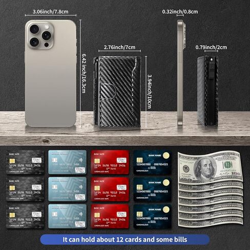 Wallet for Men, Slim Minimalist Mens Wallet for RFID Blocking, Front Pocket Credit Card Holder Wallets with ID Window, Smart Pop Up Metal Aluminum Case Gift for Men, Carbon Fiber Black in Kuwait