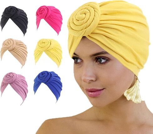6 Pieces African Turban Flower Knot Headwrap Pre Tied Bonnet Beanie Cap Hair Loss Wrap Headband Tie for Women Girls Multi in Saudi Arabia