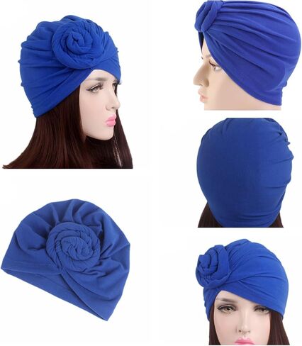6 Pieces African Turban Flower Knot Headwrap Pre Tied Bonnet Beanie Cap Hair Loss Wrap Headband Tie for Women Girls Multi in Saudi Arabia