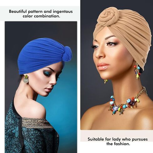 6 Pieces African Turban Flower Knot Headwrap Pre Tied Bonnet Beanie Cap Hair Loss Wrap Headband Tie for Women Girls Multi in Saudi Arabia